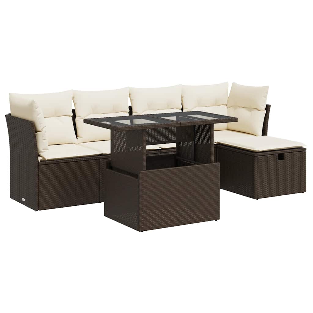 vidaXL Set Divano da Giardino 6 pz con Cuscini Marrone in Polyrattan