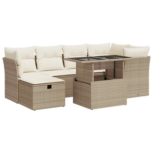 vidaXL Set Divani da Giardino 7 pz con Cuscini Beige in Polyrattan