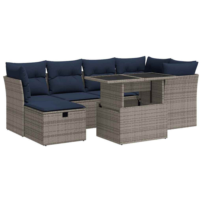 Set Divani da Giardino 7pz con Cuscini Grigio Polyrattan Acacia