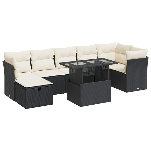 vidaXL Set Divani da Giardino con Cuscini 8 pz Nero in Polyrattan