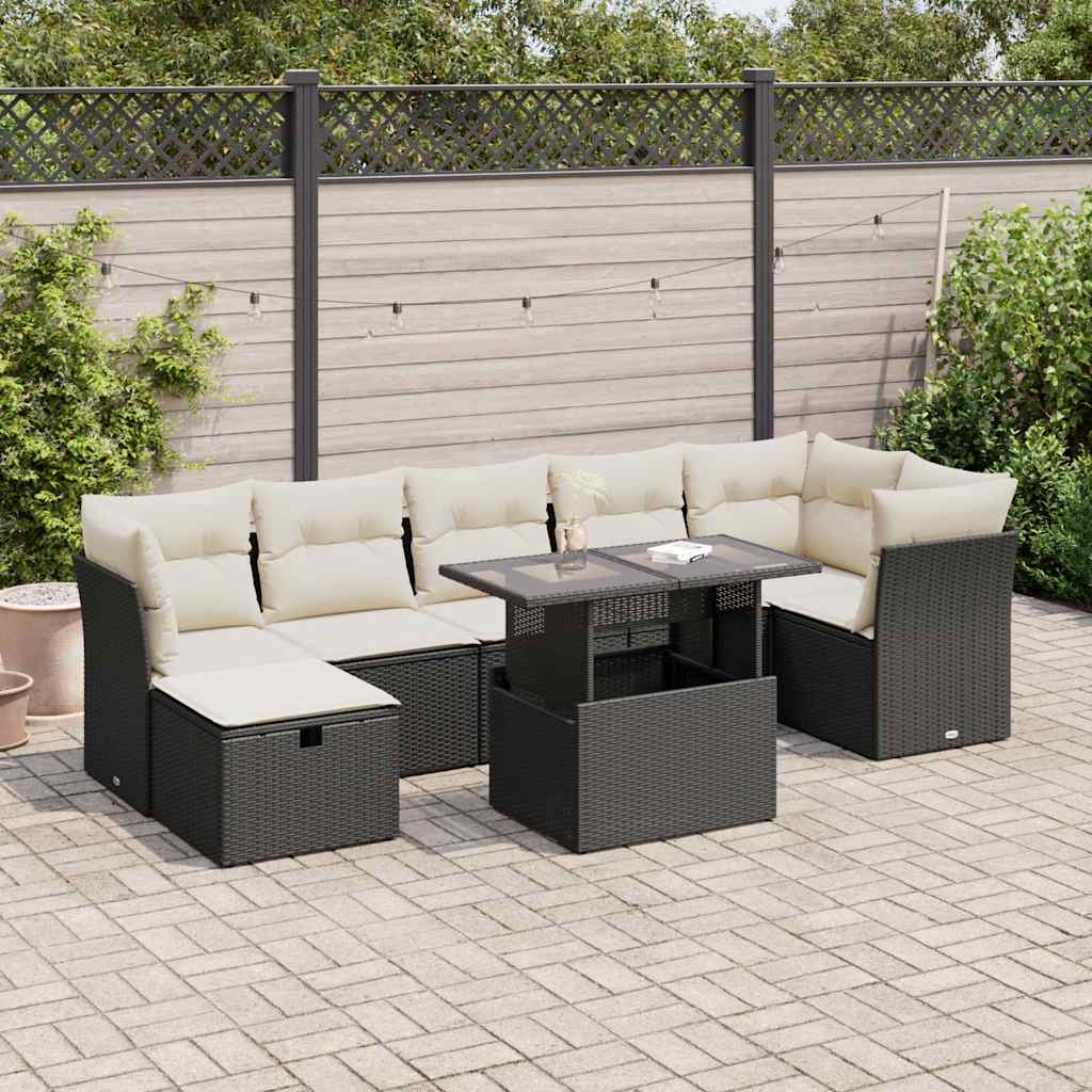 Set Divani da Giardino con Cuscini 8 pz Nero in Polyrattan 3327786