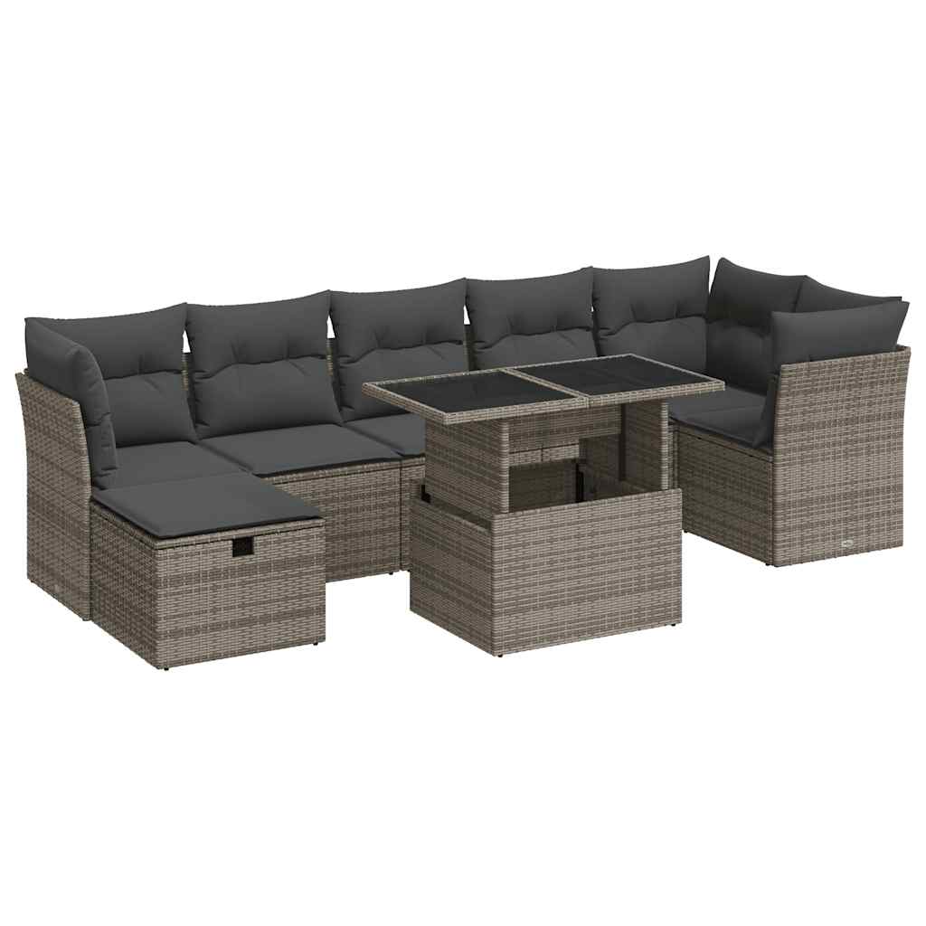 vidaXL Set Divano da Giardino 8 pz con Cuscini Grigio in Polyrattan