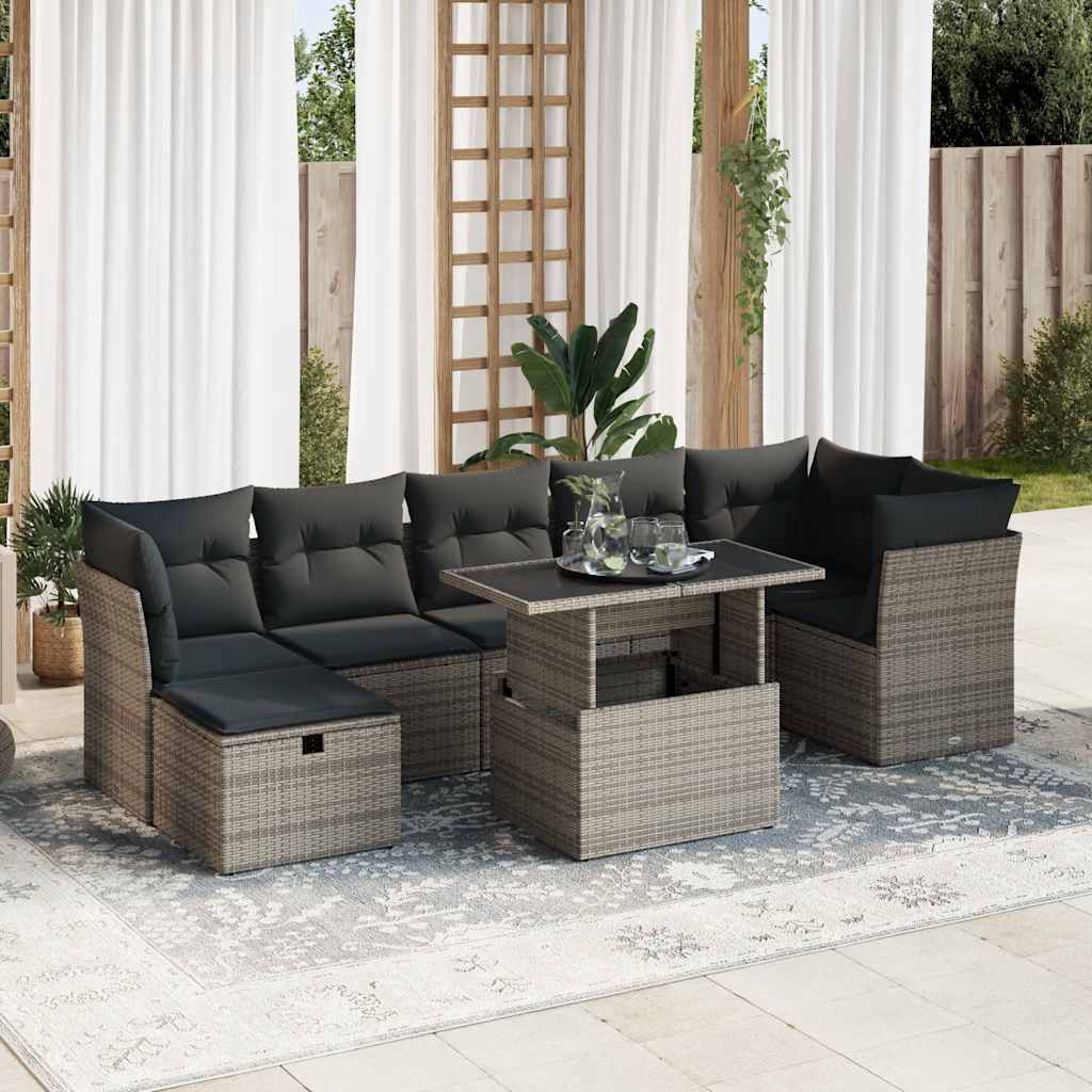 Set Divano da Giardino 8 pz con Cuscini Grigio in Polyrattan 3327790