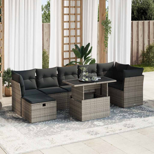 vidaXL Set Divano da Giardino 8 pz con Cuscini Grigio in Polyrattan