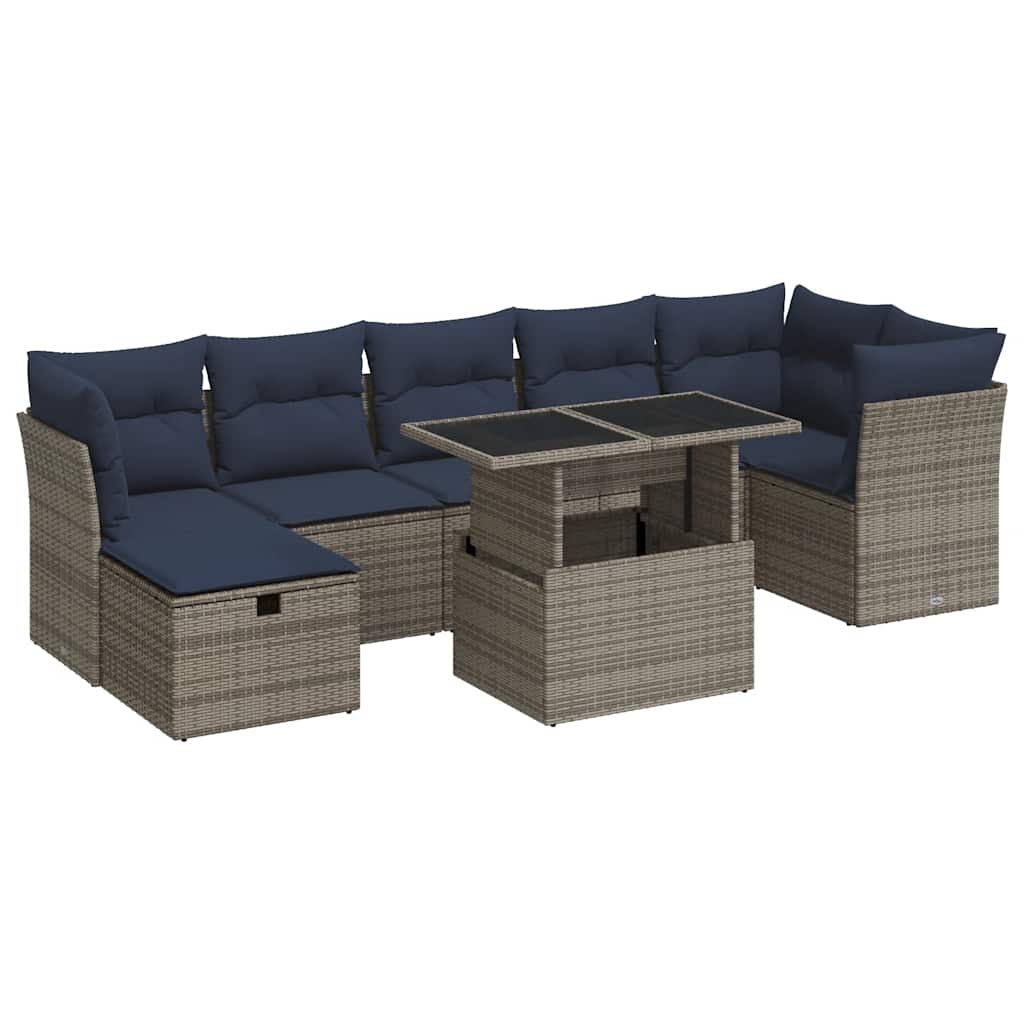 vidaXL Set Divani Giardino 8 pz con Cuscini Grigio Polyrattan Acacia