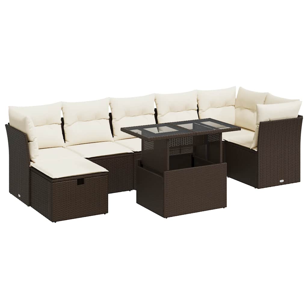 Set Divani da Giardino 8 pz con Cuscini Marrone in Polyrattan 3327793