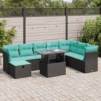 Set Divani da Giardino 9 pz con Cuscini Nero Polyrattan Acacia 3327797