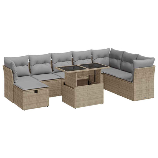 vidaXL Set Divano da Giardino 9 pz con Cuscini Beige in Polyrattan
