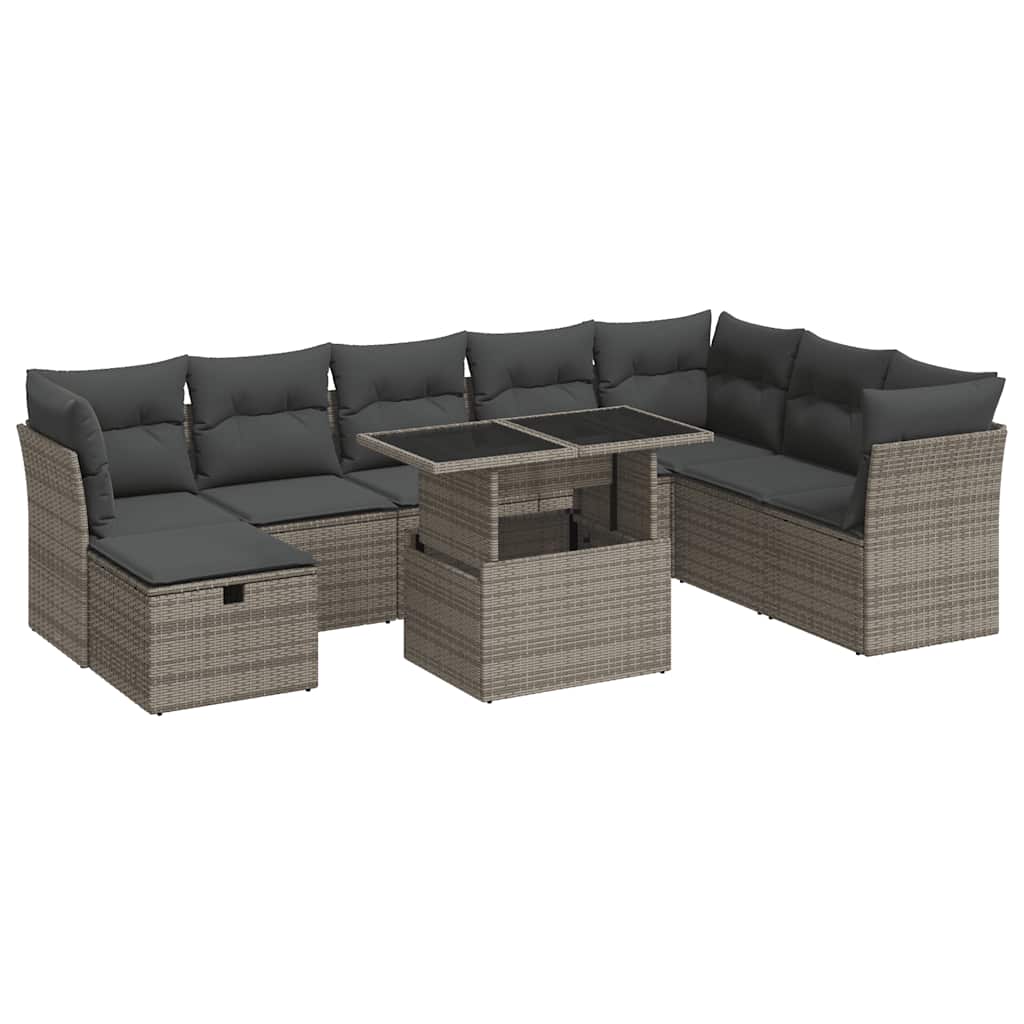 vidaXL Set Divano da Giardino 9 pz con Cuscini Grigio in Polyrattan