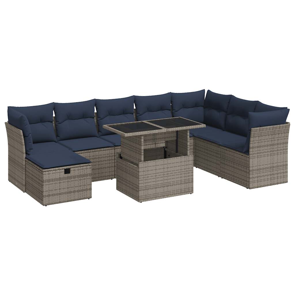 vidaXL Set Divano da Giardino 9pz con Cuscini Grigio Polyrattan Acacia