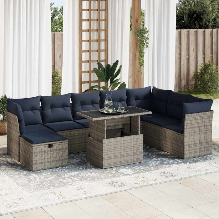 vidaXL Set Divano da Giardino 9pz con Cuscini Grigio Polyrattan Acacia
