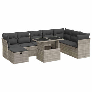 vidaXL Set Divano da Giardino 9pz con Cuscini Grigio Chiaro Polyrattan