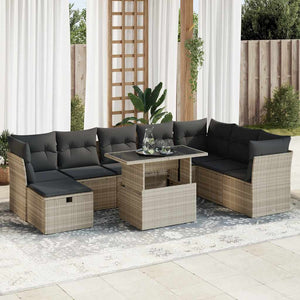 vidaXL Set Divano da Giardino 9pz con Cuscini Grigio Chiaro Polyrattan