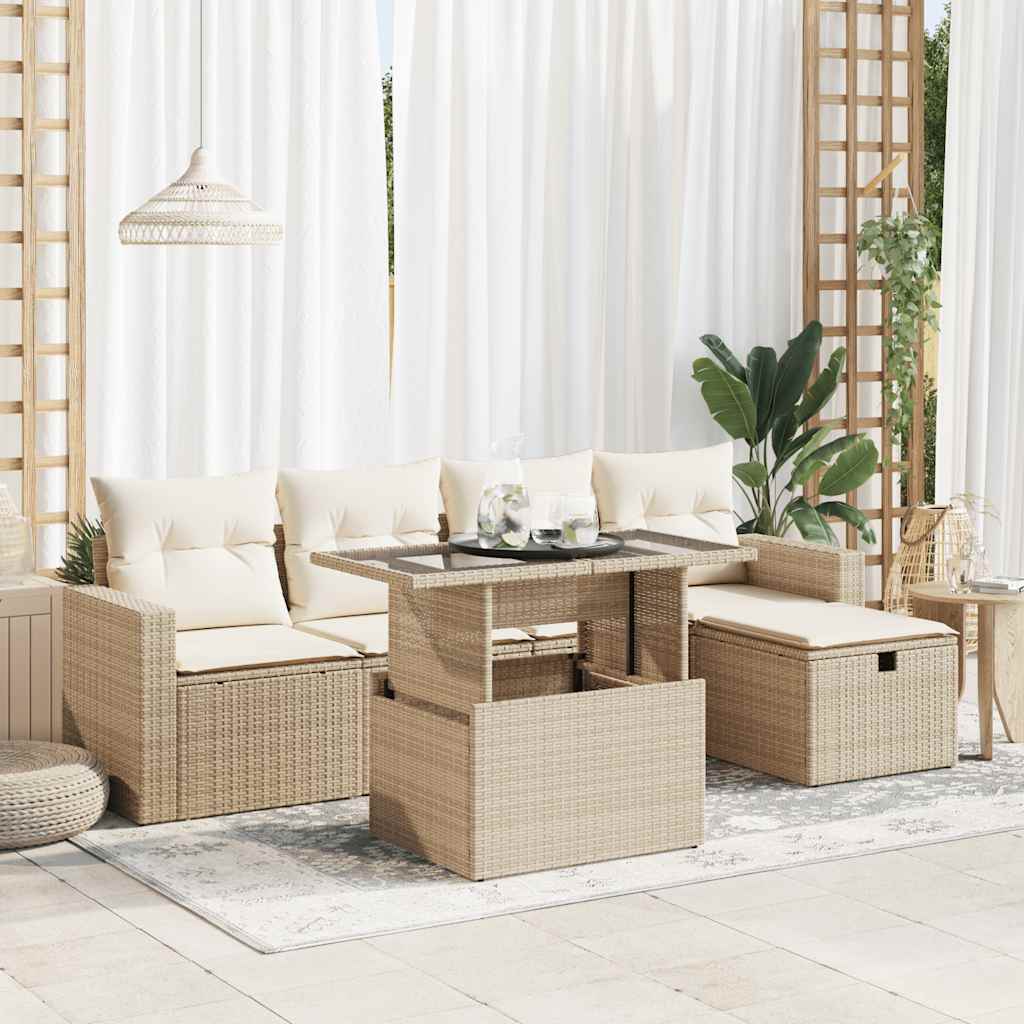 Set Divano da Giardino 6 pz con Cuscini Beige in Polyrattan 3327808