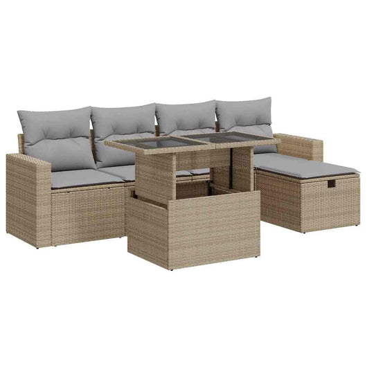 vidaXL Set Divano da Giardino 6 pz con Cuscini Beige in Polyrattan