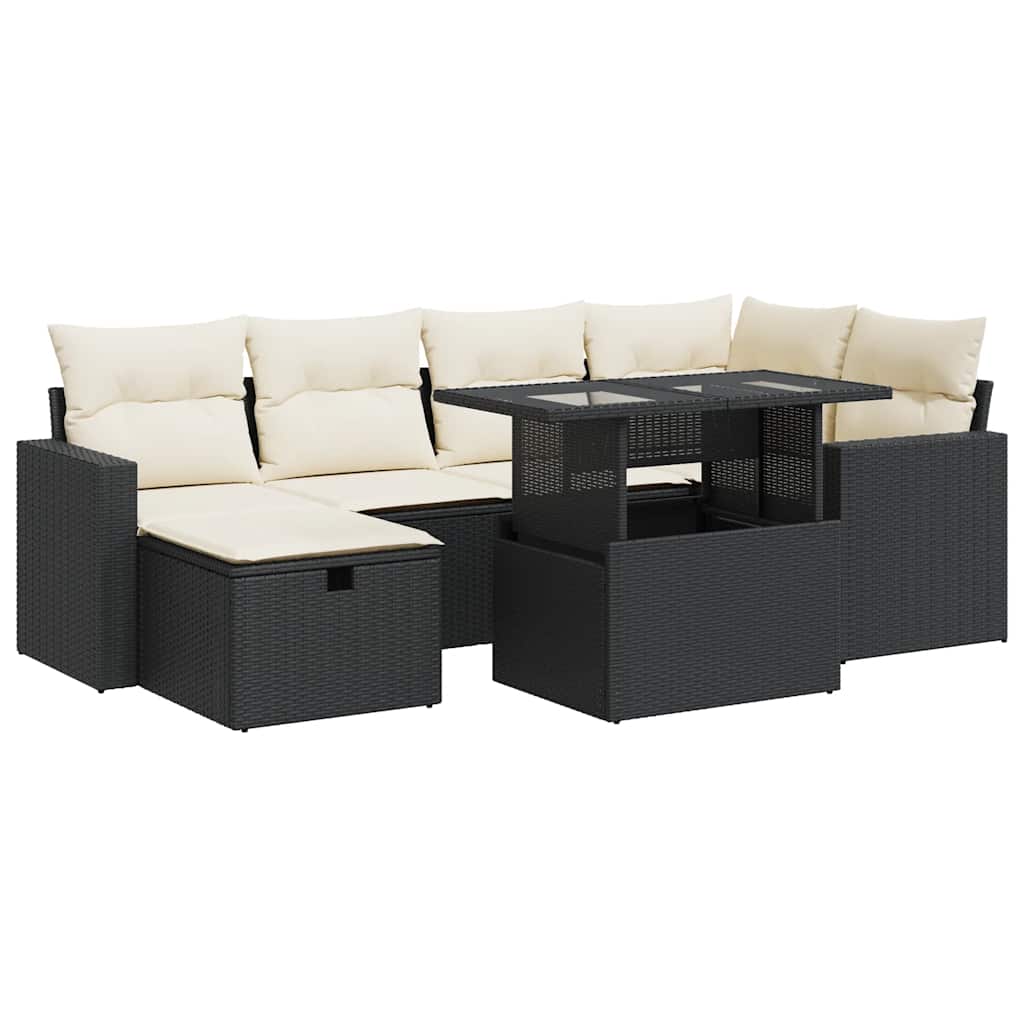 vidaXL Set Divani da Giardino con Cuscini 7pz Nero Polyrattan
