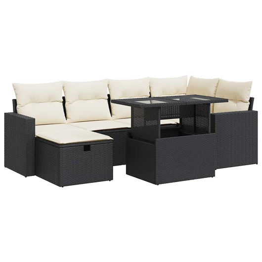 vidaXL Set Divani da Giardino con Cuscini 7pz Nero Polyrattan