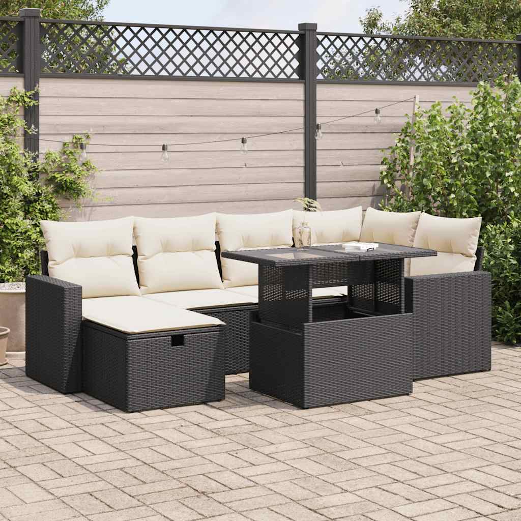 vidaXL Set Divani da Giardino con Cuscini 7pz Nero Polyrattan