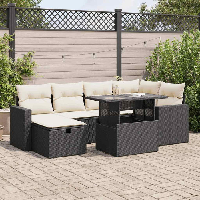 vidaXL Set Divani da Giardino con Cuscini 7pz Nero Polyrattan