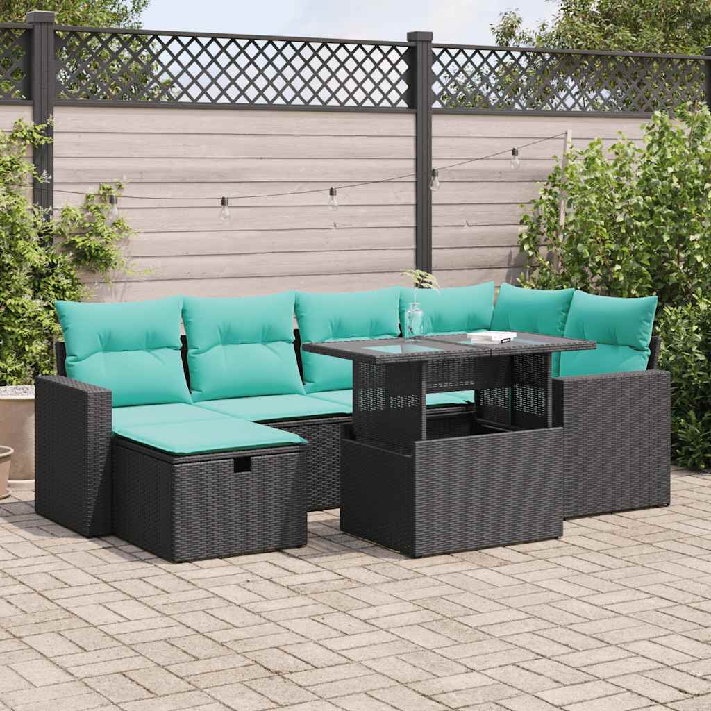 Set Divani da Giardino 7pz con Cuscini Grigio Polyrattan Acacia 3327817