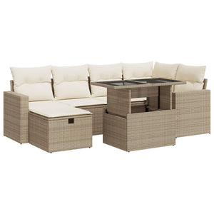 Set Divani da Giardino 7 pz con Cuscini Beige in Polyrattan 3327818