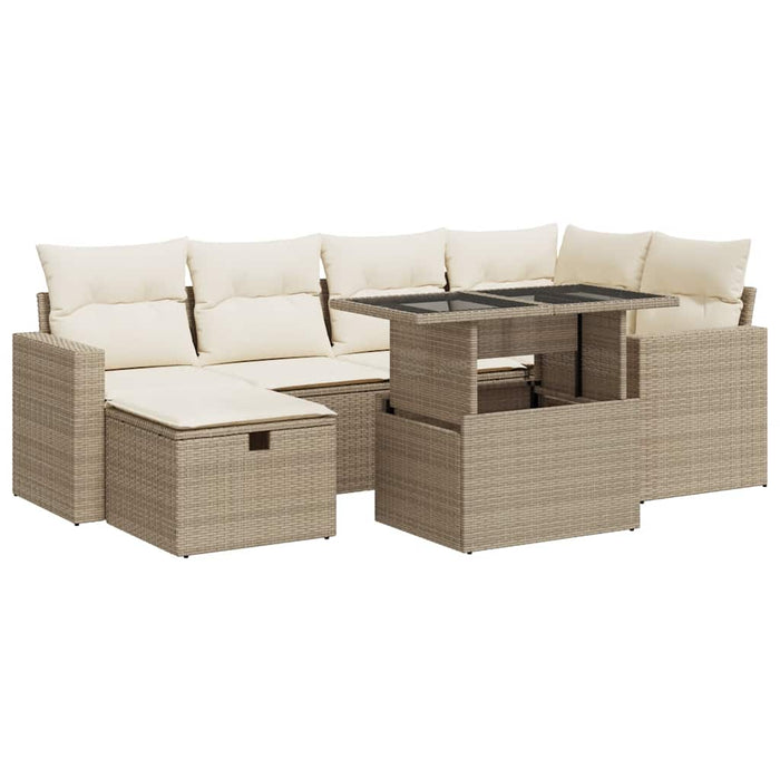 Set Divani da Giardino 7 pz con Cuscini Beige in Polyrattan 3327818