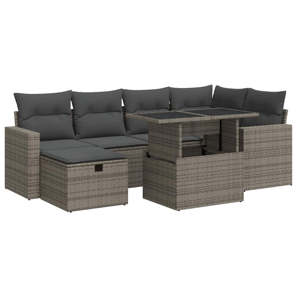 vidaXL Set Divani da Giardino 7 pz con Cuscini Grigio in Polyrattan