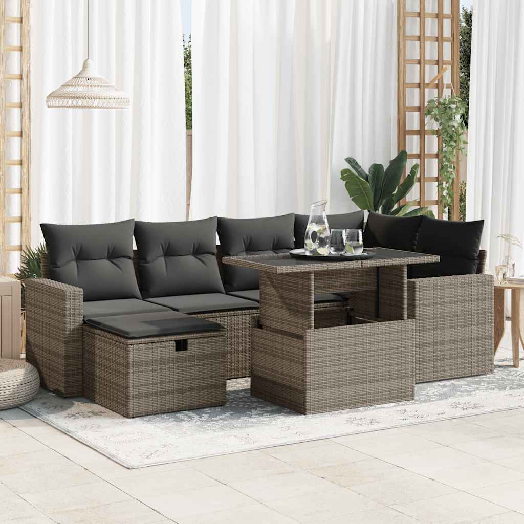 vidaXL Set Divani da Giardino 7 pz con Cuscini Grigio in Polyrattan