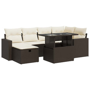vidaXL Set Divani da Giardino 7 pz con Cuscini Marrone in Polyrattan
