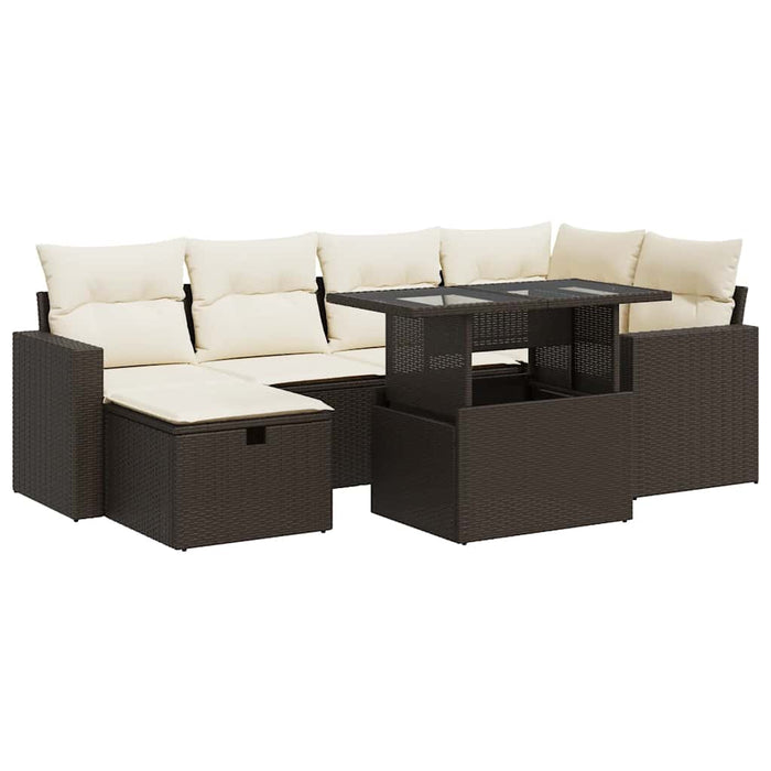 vidaXL Set Divani da Giardino 7 pz con Cuscini Marrone in Polyrattan