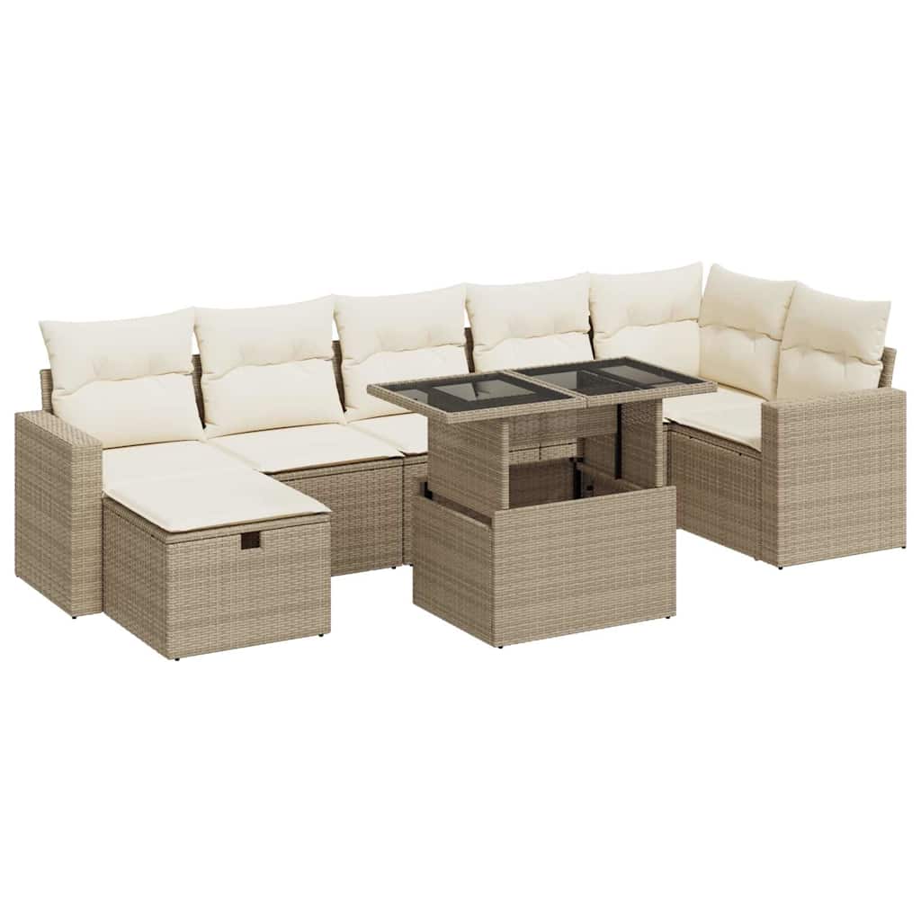 vidaXL Set Divano da Giardino 8 pz con Cuscini Beige in Polyrattan