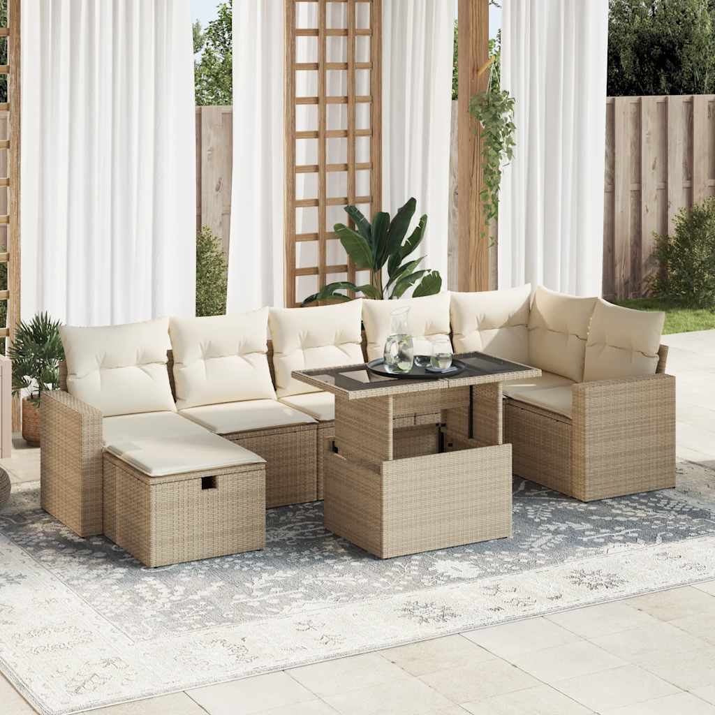 vidaXL Set Divano da Giardino 8 pz con Cuscini Beige in Polyrattan