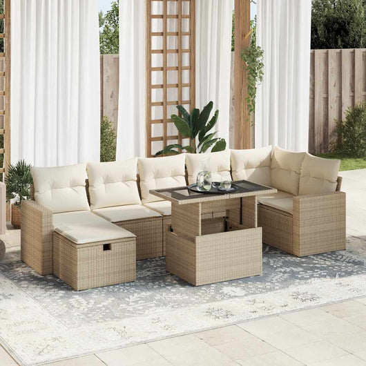 vidaXL Set Divano da Giardino 8 pz con Cuscini Beige in Polyrattan