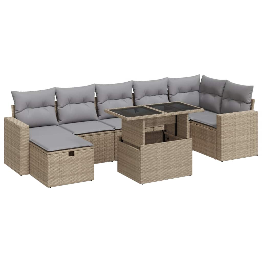vidaXL Set Divano da Giardino 8 pz con Cuscini Beige in Polyrattan