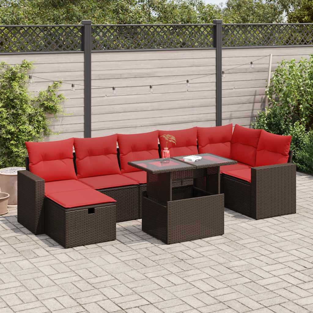 vidaXL Set Divani da Giardino con Cuscini 8 pz Marrone Polyrattan Acacia