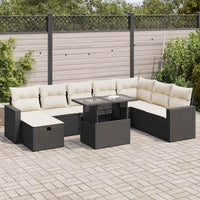 vidaXL Set Divani da Giardino 9 pz con Cuscini Nero in Polyrattan