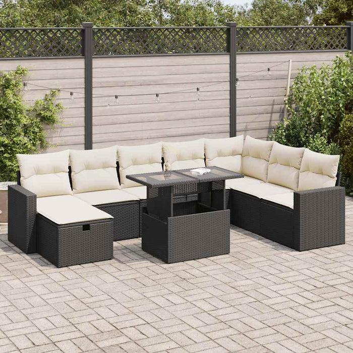 vidaXL Set Divani da Giardino 9 pz con Cuscini Nero in Polyrattan