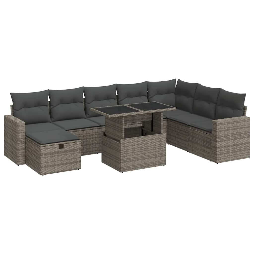 vidaXL Set Divano da Giardino 9 pz con Cuscini Grigio in Polyrattan