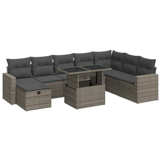 vidaXL Set Divano da Giardino 9 pz con Cuscini Grigio in Polyrattan