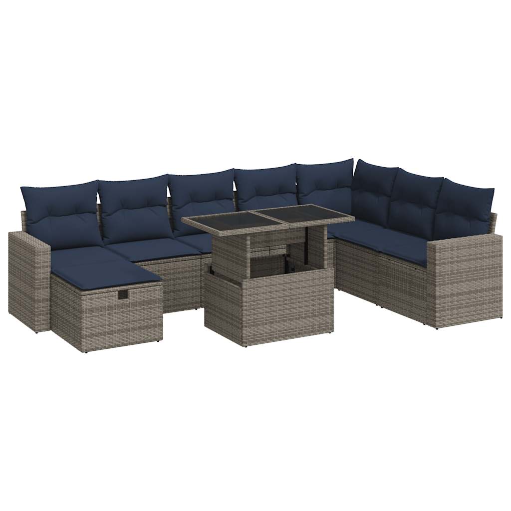 vidaXL Set Divani Giardino 9 pz con Cuscini Grigio Polyrattan