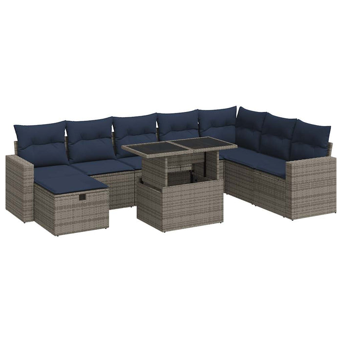 vidaXL Set Divani Giardino 9 pz con Cuscini Grigio Polyrattan