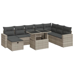 vidaXL Set Divano da Giardino 9pz con Cuscini Grigio Chiaro Polyrattan