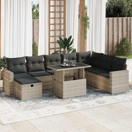 vidaXL Set Divano da Giardino 9pz con Cuscini Grigio Chiaro Polyrattan