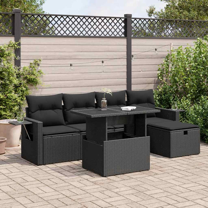 Set Divano da Giardino 6 pz con Cuscini Nero in Polyrattan 3327845