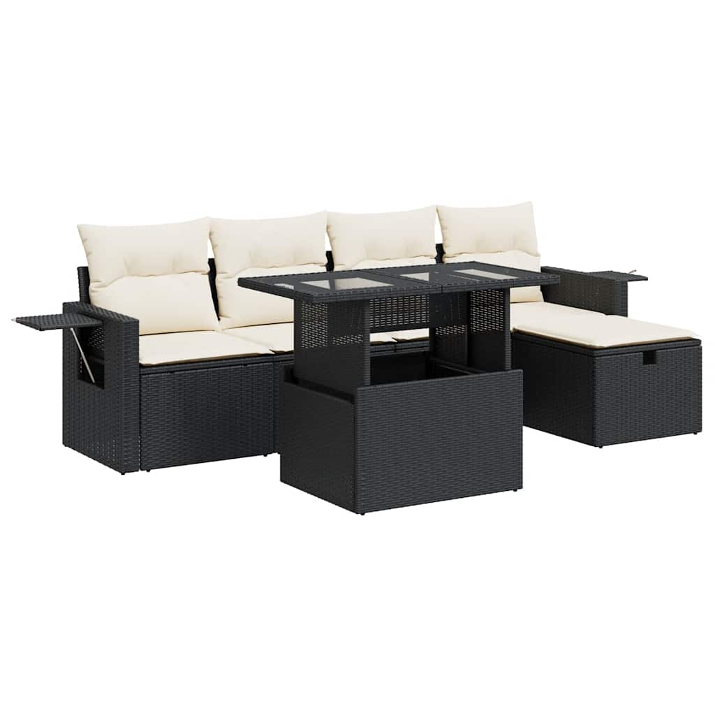 Set Divano da Giardino 6 pz con Cuscini Nero in Polyrattan 3327846