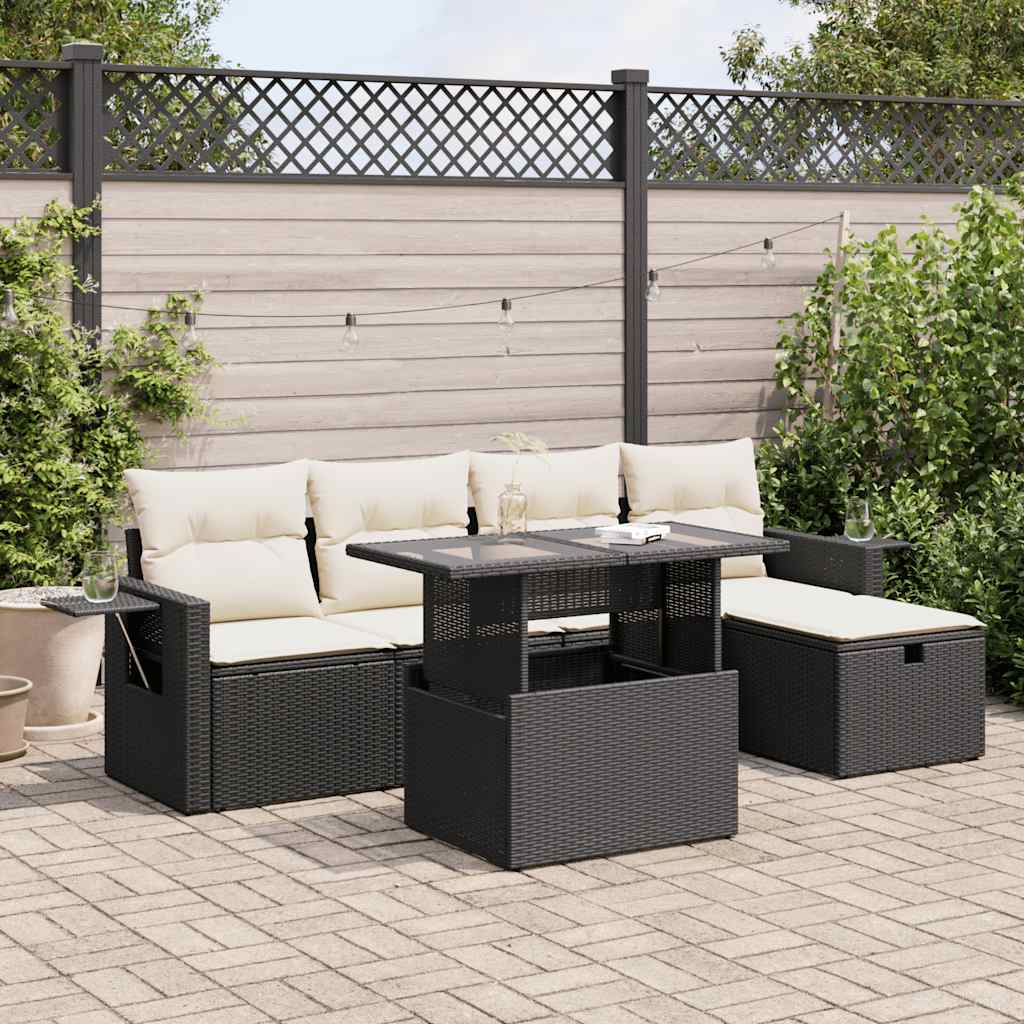 Set Divano da Giardino 6 pz con Cuscini Nero in Polyrattan 3327846