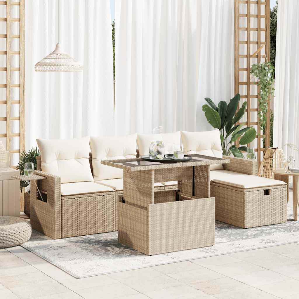vidaXL Set Divano da Giardino 6 pz con Cuscini Beige in Polyrattan