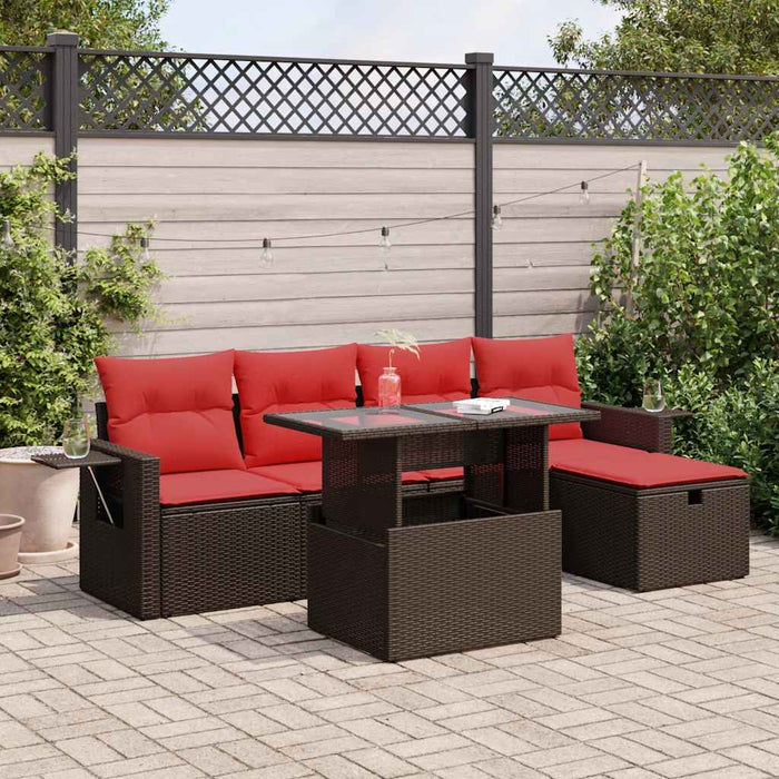 vidaXL Set Divano da Giardino 6 pz con Cuscini Marrone Polyrattan