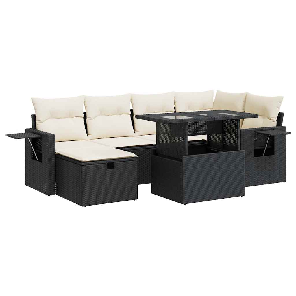 vidaXL Set Divani da Giardino con Cuscini 7pz Nero Polyrattan