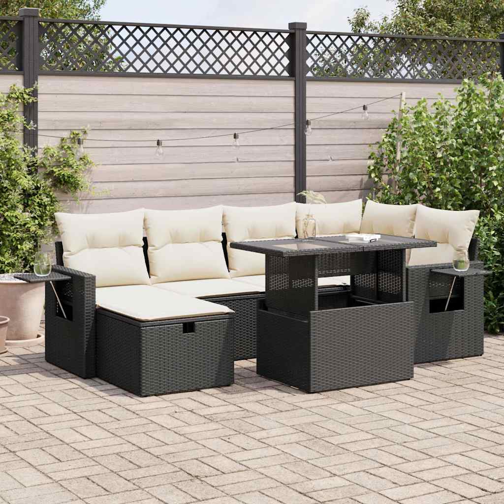 Set Divani da Giardino con Cuscini 7pz Nero Polyrattan 3327856